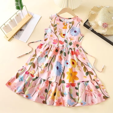 Piuwrlz Girls Summer Dresses Girl Casual Play Dresses Suspender Crew Neck Pleated Skirts Multicolor Size 7 Years