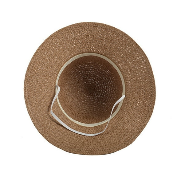 FRCOLOR Adults Straw Hat Lace Decoration Sun Protection Hat Wide Brimmed Visor Summer Woven for Outdoor Beach (Khaki)