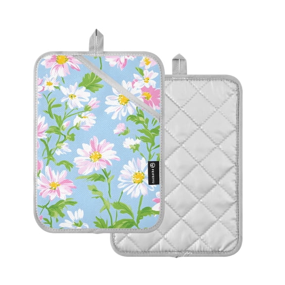 Yayeee Pot Holders Kitchen Heat Resistant with Pocket 7"x9.8" Cotton Oven Cooking Hot Pads, Blue Floral