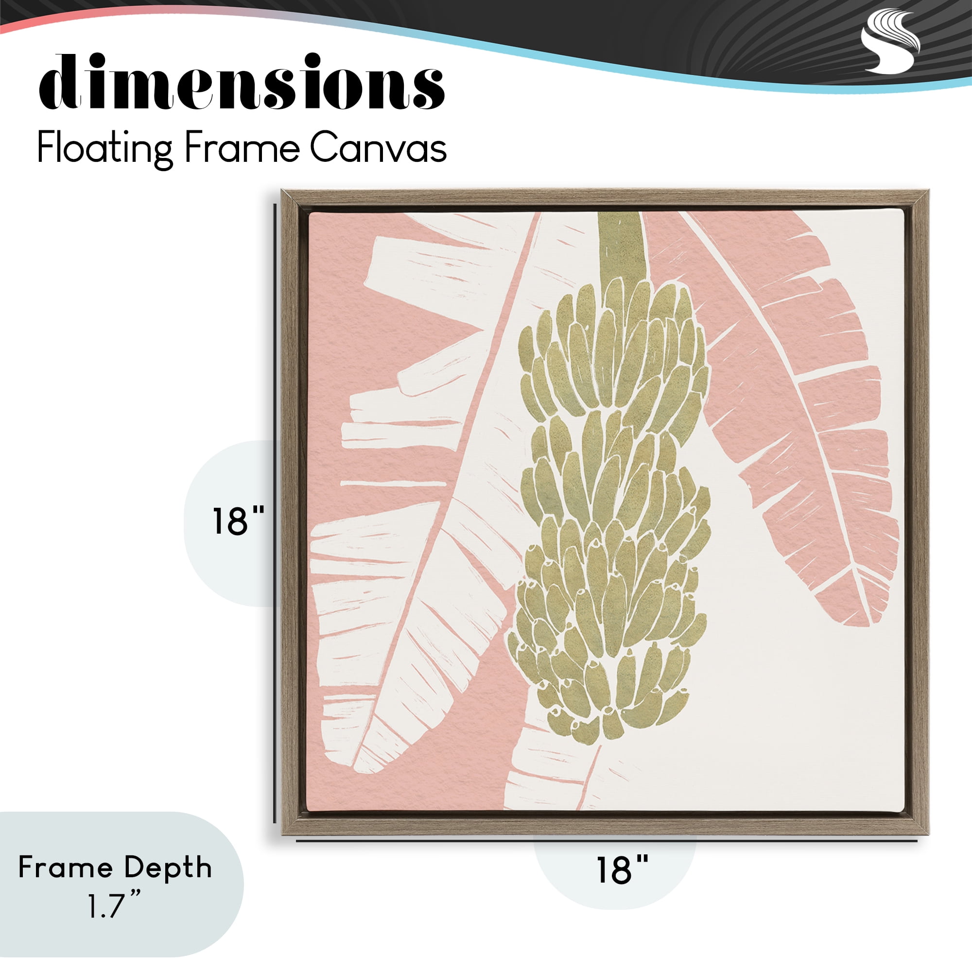 Stupell Industries Banana Bunch Amid Pink Leaves Brown Framed Floater Canvas Wall Art, design by Yuyu Pont