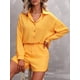 thumbnail image 5 of Ropa de mujer, Conjunto de pantalones cortos de camisa para mujer Camisa casual de manga larga con b Tomshoo Amarillo/XX-grande, 5 of 7