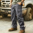 thumbnail image 2 of BaoFuBaoMei Cotton Cargo Pants for Men Big and Tall Elastic Waist Multi Pockets Straight Leg Pants Solid Zipper Fly Outdoor Trousers, 2 of 3