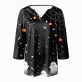thumbnail image 4 of Godom Halloween Shirts Women T-Shirt Funny Pumpkin Graphic V-Neck Tee Fall 3/4 Long Sleeve Tops, 4 of 5
