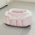 thumbnail image 5 of AuroraX Cute Cat Bed with Lace Warm Luxury Self Warming Round Pet Bed Mat Plush Soft Insulated Cozy Warm Checkered Polka Dots Cat House Bed for Indoor Cats Kittens and Small Dogs(Pink), 5 of 6