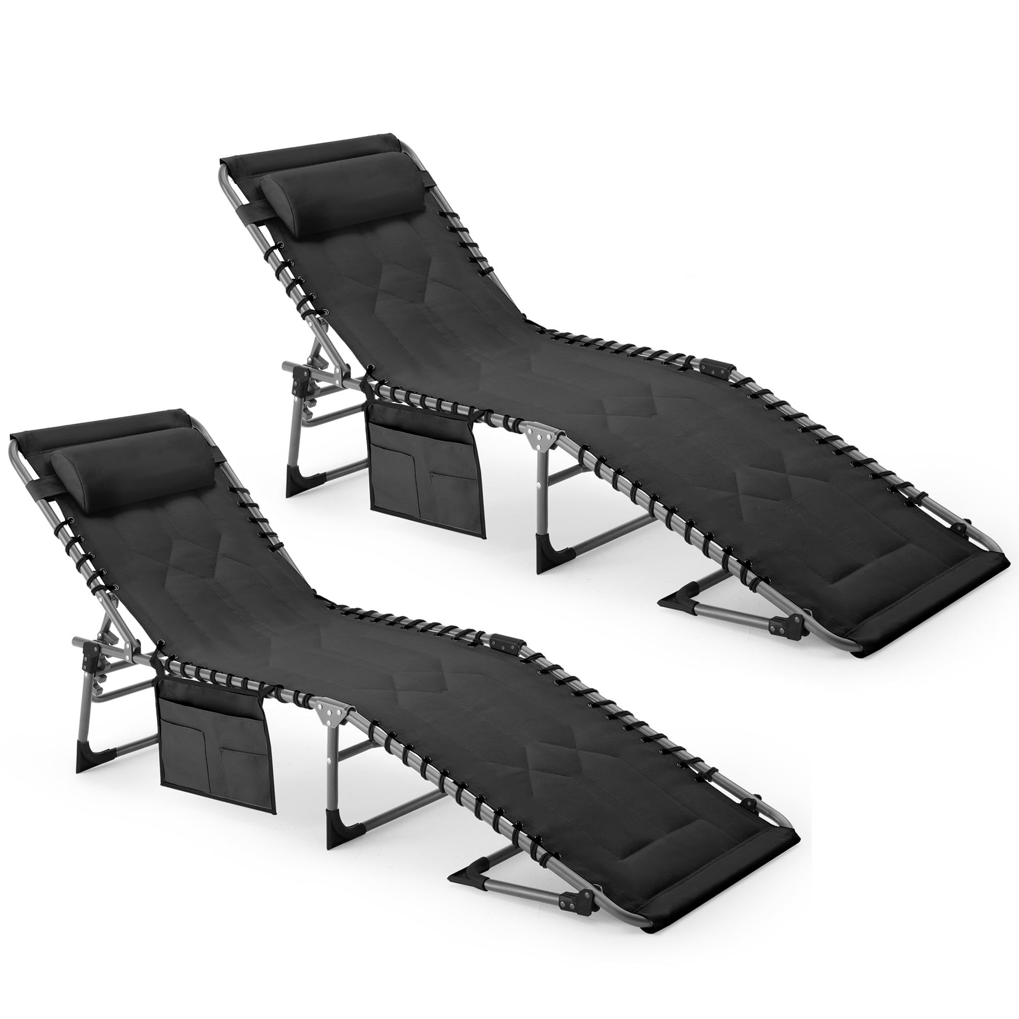 HOMREST Patio Chaise Lounge Chair Set of 2, Folding Recliner Adjustable