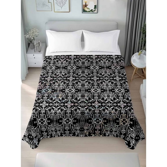 Black and White Full Size Flat Sheet, Wrinkleproof & Fadeproof Cooling Flat Bed Sheet Only, Modern Moroccan Geometric Abstract Art Breathable Soft Bedding Top Sheets 81 x 96 Inches