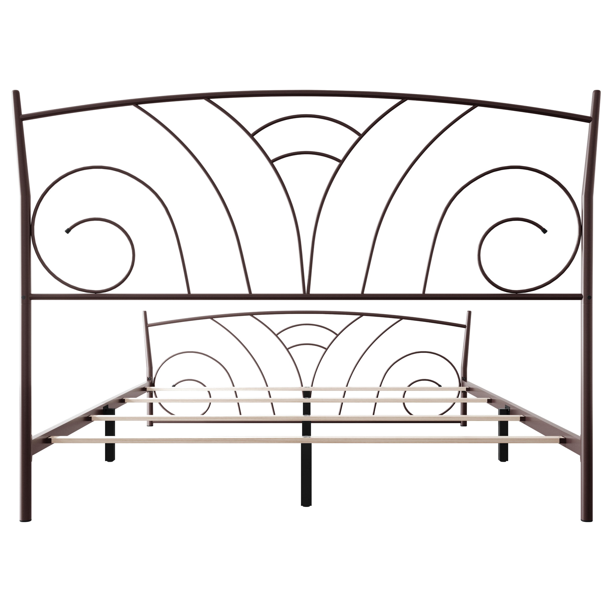 Home Design Essex Full Metal Bed Frame with Wavy Strip Design & Sturdy Metal Construction, Brown, Easy Assembly
