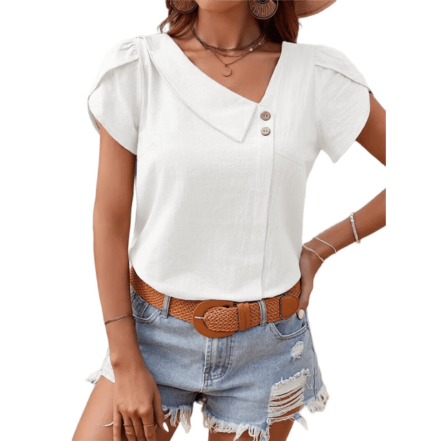 Blusas de para Mujer, Blusas Informales con Cuello para Negocios, Blusas con Mangas Abullonadas, Ropa de Trabajo Holgada de Verano. XL