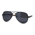 thumbnail image 1 of Mens Classic Airforce Woodgrain Wrap Arm Metal Aviator Sunglasses All Black, 1 of 4