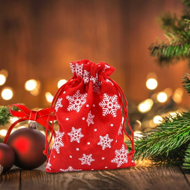 Dvkptbk Sacs Cadeaux de Noël à Cordon, Sac de Noël pour Cadeaux, Sacs Cadeaux Flocon de Neige en Lin, Sacs à Bonbons, Sacs en Lot pour Cadeaux de Fête (Rouge) Sacs de Noël