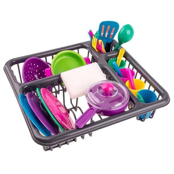 Juego de 27 juguetes de cocina, mini utensilios de cocina, vajilla, ollas, estufa, comida, utensilios de cocina divertidos para niños.