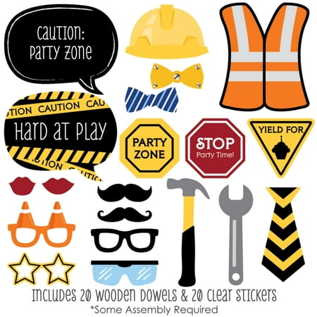 Construction Truck - Photo Booth Props Kit - 20 Count