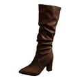 thumbnail image 5 of Rokment Slouchy Knee High Dress Boots for Women Fall Winter Fashion Slouch Leather Pointed Toe Block High Heel Pull on Mid Calf Tall Boots Coffee Size 8, 5 of 7