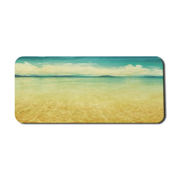 Beach Computer Mouse Pad, View of the Sea in Grunge and Retro Style Horizon Cloudy Sky Summer, Rectangle Non-Slip Rubber Mousepad X-Large, 35" x 15" Gaming Size, Earth Yellow Turquoise, by Ambesonne