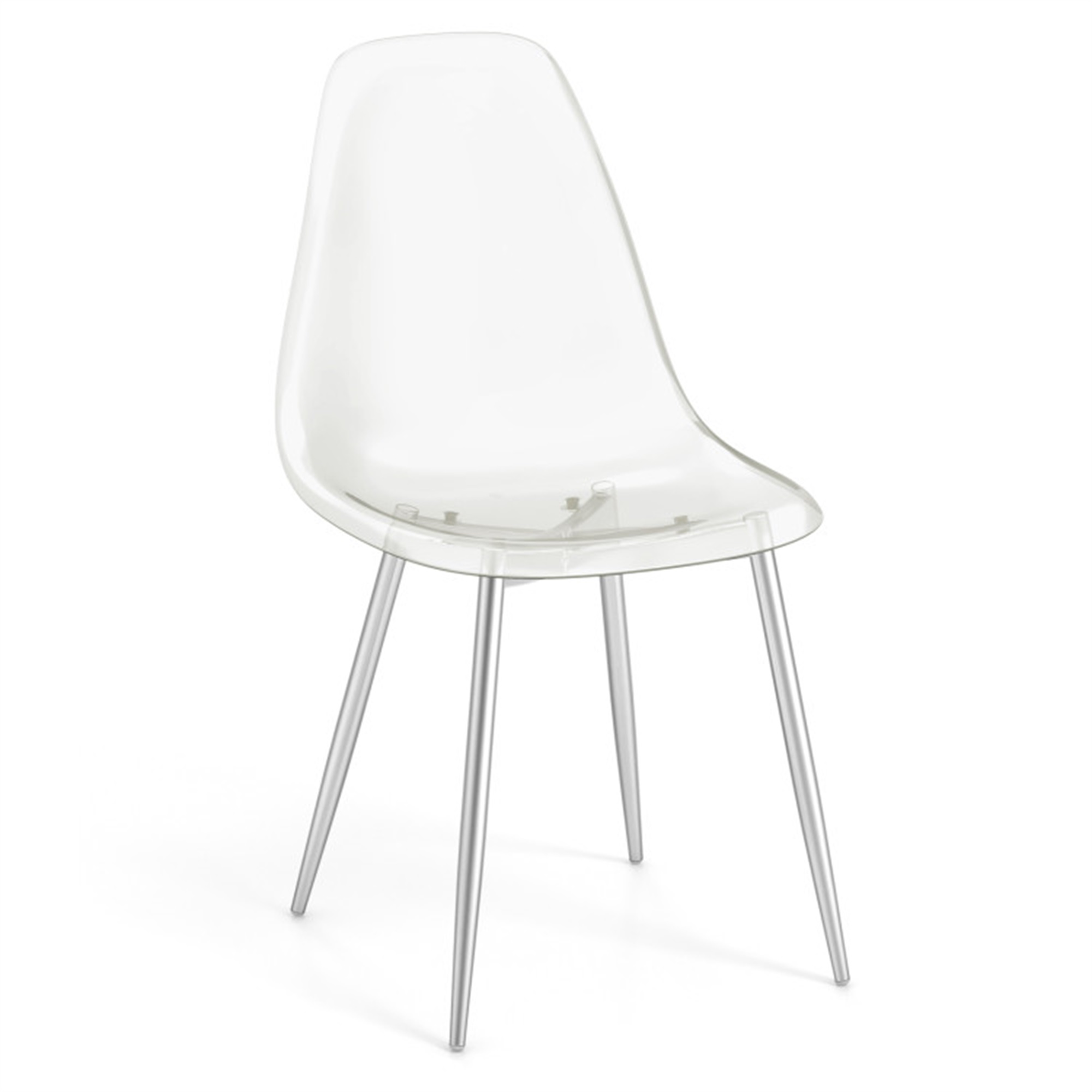 Demi Bonn Set of 4 Dining Chairs Modern Plastic Shell Side Chair with Clear Seat and Wood Legs for Dining Room Living Room, Silver