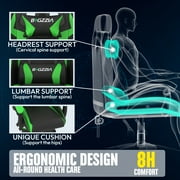 Bigzzia Gaming Chair with Heated Cushion, High Back Video Game Chairs with Pillow and Lumbar Support, Green