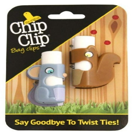 Chip Clip Set - Chip Clip Bag Clips, Push Button Bag Ties in Cute Shapes Set of 2 (Mouse/Squirl)