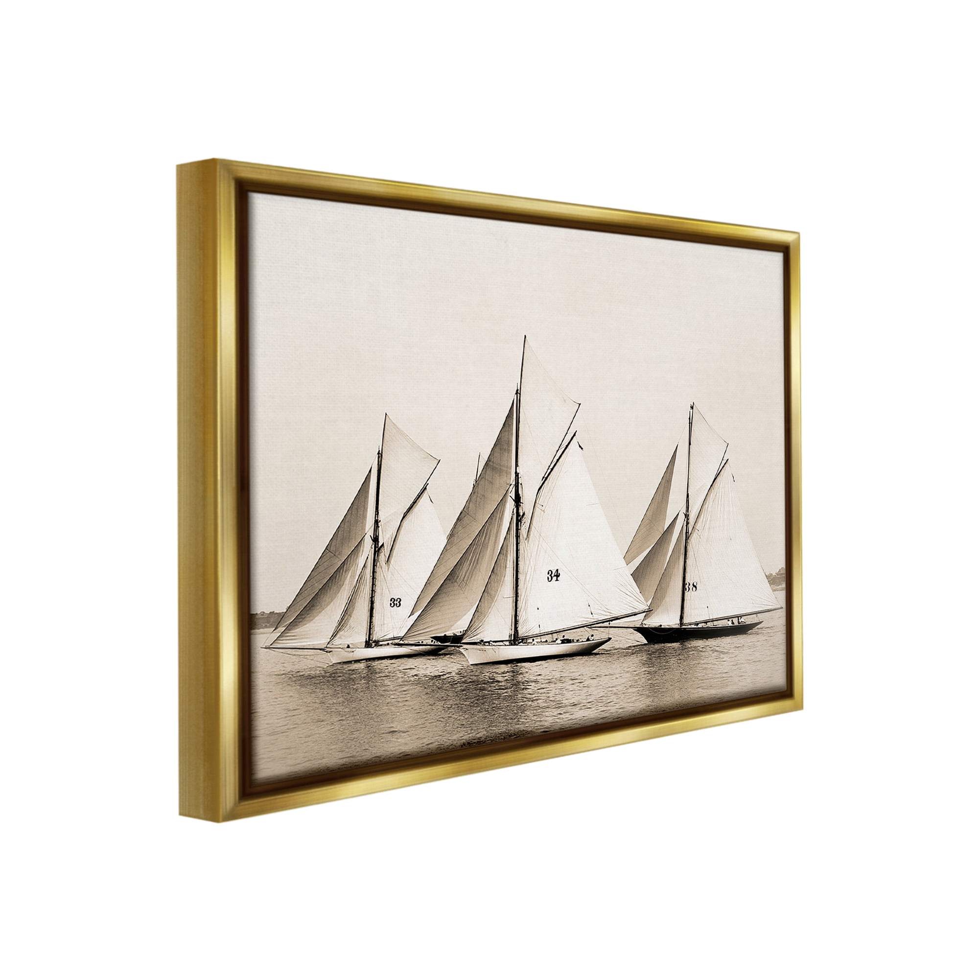 Stupell Industries Vintage Ship Fleet Transportation Photography Gold Floater Framed Canvas Art Print Wall Art, 31 x 25