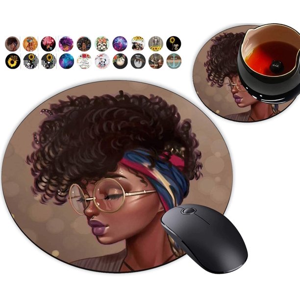 Round Mouse Pad African American Women Girl Designs Non Slip