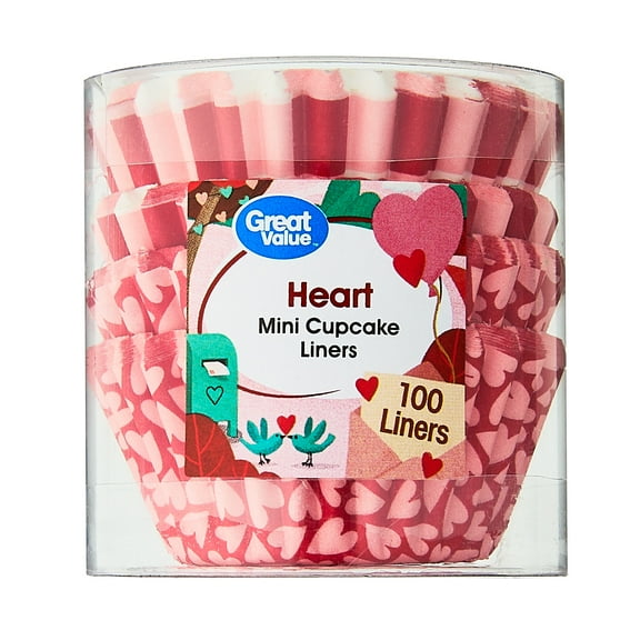 Great Value Red Heart Mini Cupcake Liner, 100 Count