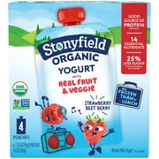Stonyfield Organic Kids Whole Milk Yogurt Pouches, Strawberry Beet Berry, 3.5 oz., 4 Count