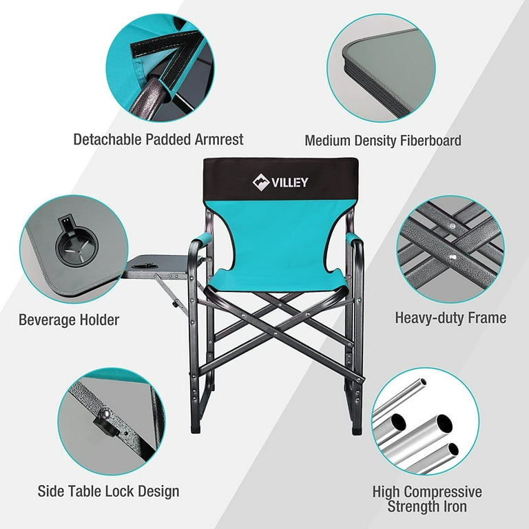 VILLEY Heavy Duty Directors Chair, Folding Camping Chairs, Portable  Foldable Chair, for Camp Tailgating Lawn Picnic Fishing Beach, Supports 350  lbs for Adult, Green 