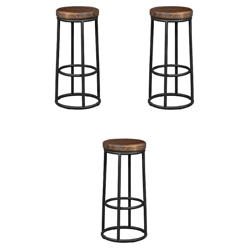 Home Square 30" Wood and Iron Barstool in Mahogany Brown and Black Set of 3