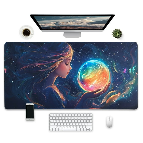 Gaming Mouse Pad, Extended XXL Desk Mat, Fantasy Space Style, 31.5 x 15.7 inches, Cosmic Art Design，Non-Slip Base