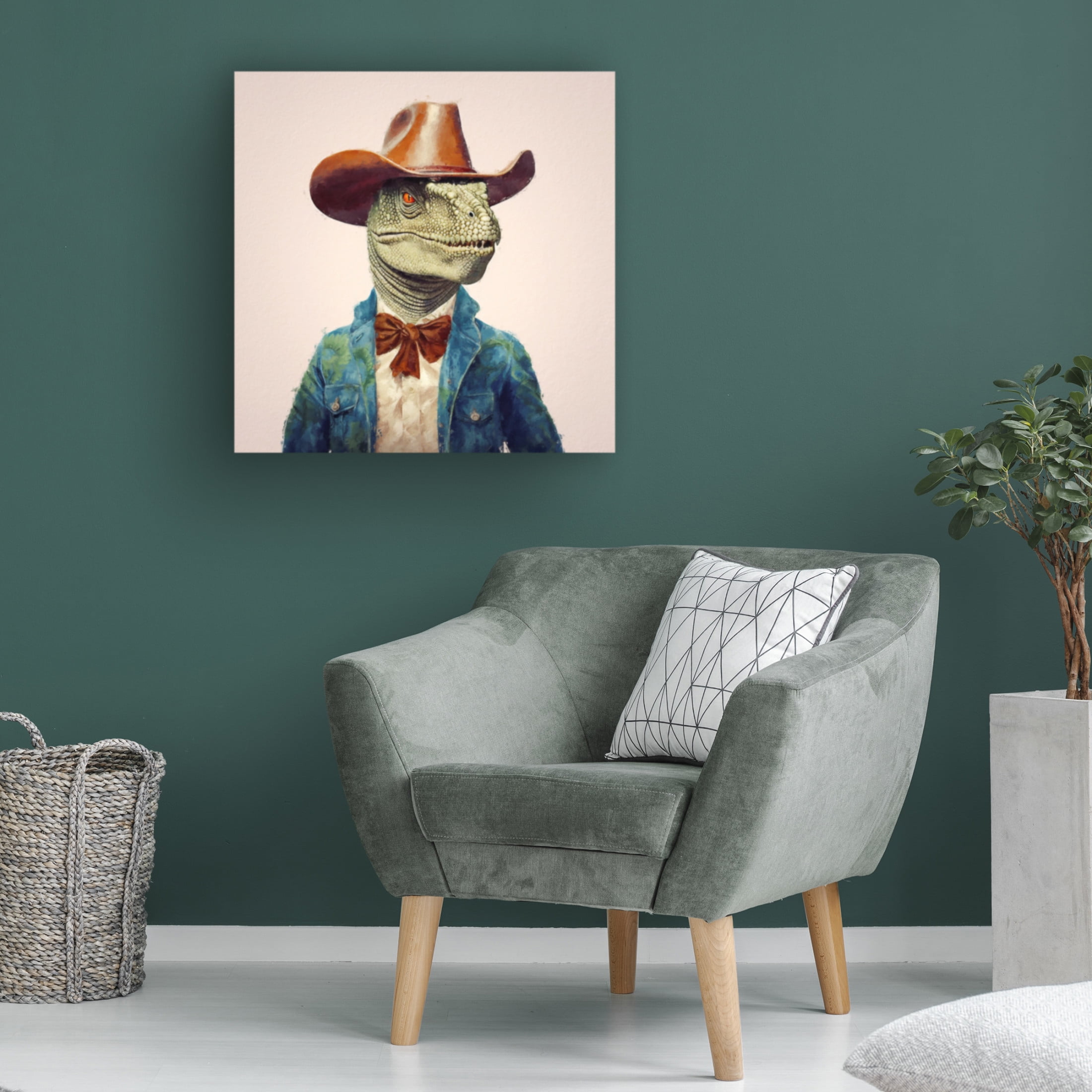 Canvas Wall Art - Sean Parnell 'Dino Cowboy 3' Wall Art for Living Room, Bedroom, or Office Décor by Trademark Fine Art - 24 x 24 Inches
