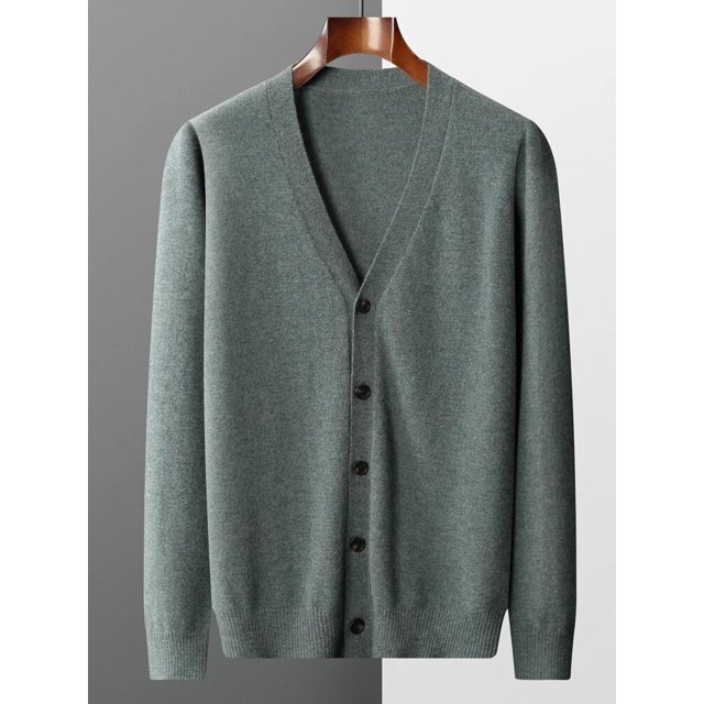 MVLYFLRT 100% Pure Merino Wool Sweater Jacket Men's V-Neck Cardigan Autumn Winter New Solid Color Top Casual Basic All-Match