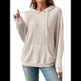 thumbnail image 1 of Sudadera Informal con Capucha y Bolsillo Frontal de Larga con Cordón para Mujer Crema L, 1 of 10