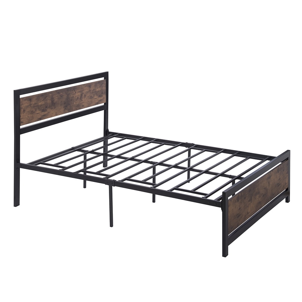 Lowestbest Classic Industrial Style Bed Frame, Metal and Wood Bed Frame with Headboard and Footboard, Full Lowestbest Classic Industrial Style Bed Frame, Metal and Wood Bed Frame with Headboard and Footboard, Full