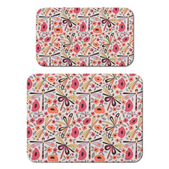 2 Pack Washable Rubber Leaves Multicolored Flower Dish Drying Mats for Kitchen Counter Home Large Coffee Bar Pad Accessories and Decor for Utensils Stemware (2pcs 18''x24'' 19.5''x12'')