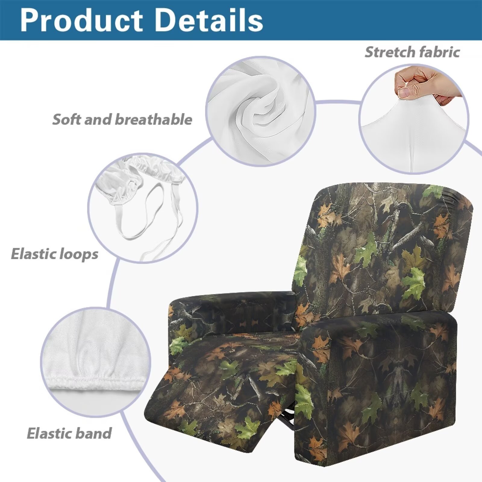 Yuyamidu Camo Recliner Covers That Stay in Place Hunting Branch Recliner Sofa Slipcovers with Pocket Comfortable Lazy Boy Chair Cover for Pet Gift for Friends