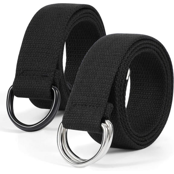 2 Pack Mens Canvas Belt with Double D-Ring, and Adjustable Casual Web Belt