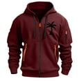 thumbnail image 2 of Levmjia Men's Palm Tree Print Workwear Jacket Japanese Sweatshirt Multi-Pocket Hooded Zip Up Casual Streetwear Athletic Coat S-4XL Multiple colors to choose from Wine, 2 of 2