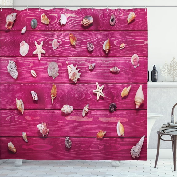 Ambesonne Nautical Shower Curtain, Seashells Vintage, 69"Wx70"L, Cream and Fuchsia