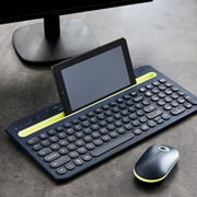 onn Multi-Device Wireless Full-Size Keyboard and 3-Button Mouse Set, Gray & Yellow
