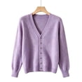 thumbnail image 4 of Wyongtao Womens Button Up Sweaters Soft Knitted V Neck Long Sleeve Solid Color Cardigan Casual Dressy Fall Winter Tops (XS, Purple), 4 of 5