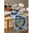 thumbnail image 6 of ERUNPONLY Coastal Stripe Fish Table Runner - 108 Inch Long Summer Ocean Watercolor Coral Cotton and Linen Blended Dress Scarves Farmhouse Table Runner for Kitchen Dining, Coffee Table, 13"x108", 6 of 8