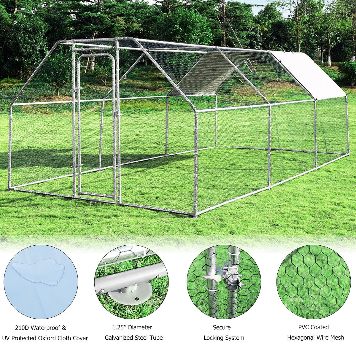 Large Walk In Chicken Coop Run House Shade Cage 9.5' x 19' with Roof