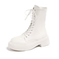 thumbnail image 6 of Viluyesy Womens Combat Boots Platform Lace Up Round Toe Faux Leather Comfortable Walking Casual Shoes White Size 5, 6 of 9
