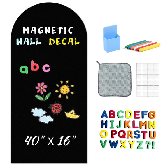Magnetic Chalkboard Wall Decal Set – Removable Arched Blackboard Sticker with ABC Magnets, Chalks, Eraser – Educational Board for Playroom Nursery
