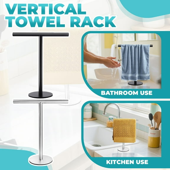 Black Standing Towel Holder Freestanding Bathroom Towel Rack Countertop Towel Stand with Stable Base 12.2 Inches Height