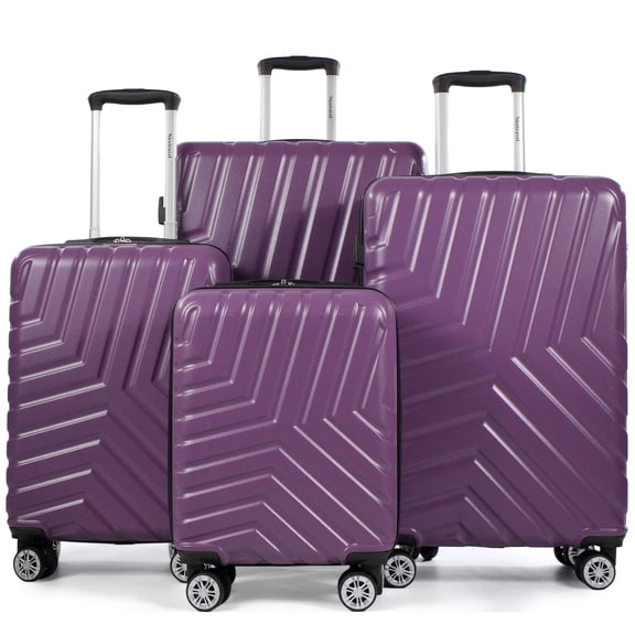 Nicetravel 4-Piece Hardside Luggage Set,Lightweight Suitcase with TSA Locks & Double Spinner Wheels, Purple