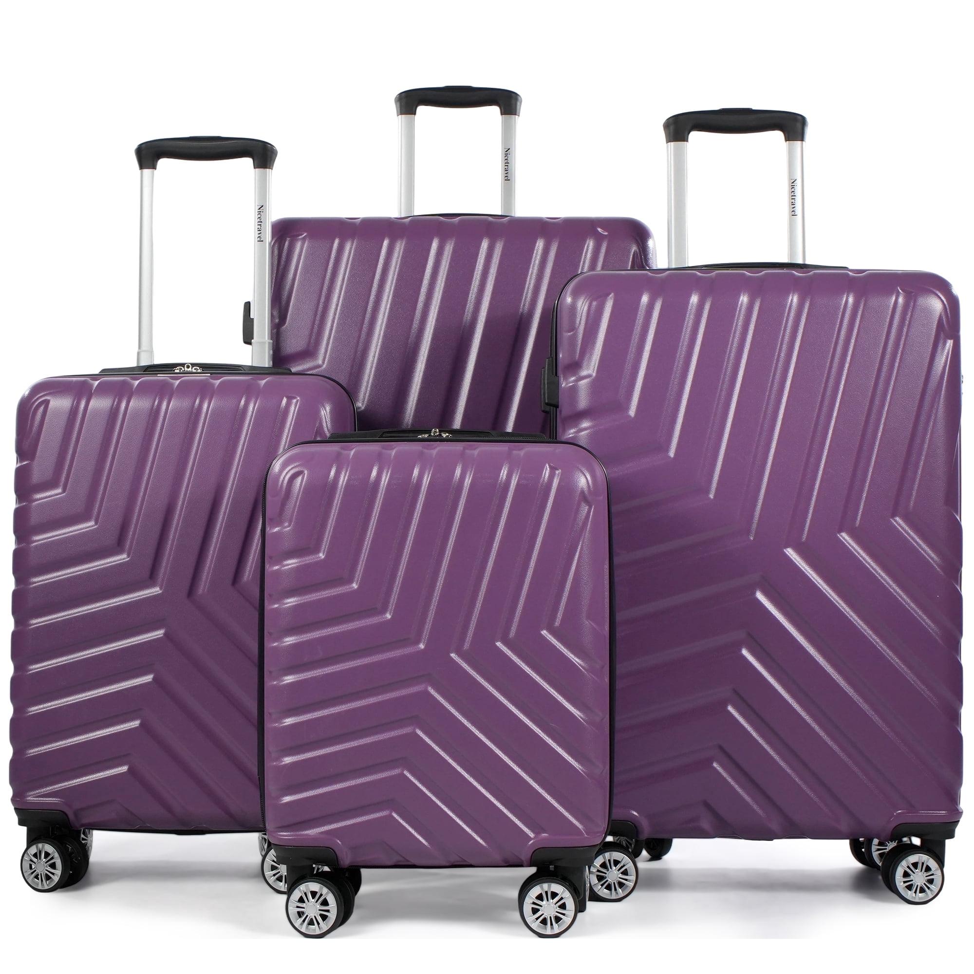 Nicetravel 4-Piece Hardside Luggage Set,Lightweight Suitcase with TSA Locks & Double Spinner Wheels, Purple