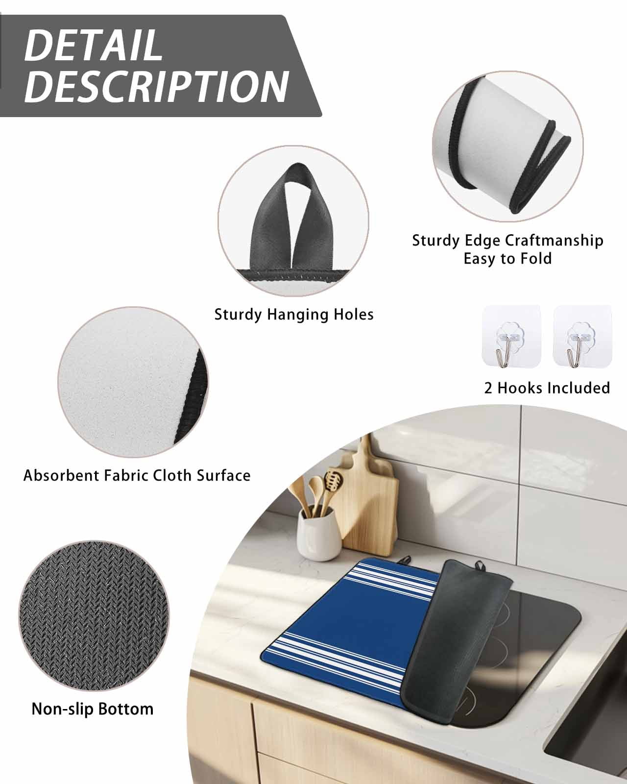 Stove Top Covers for Electric Stove, Blue Striped Glass Stovetop Cover Protector, Farmhouse Blue White Stripes Induction Cooktop Protector Oven Mat for Kitchen Countertop 24"x21"