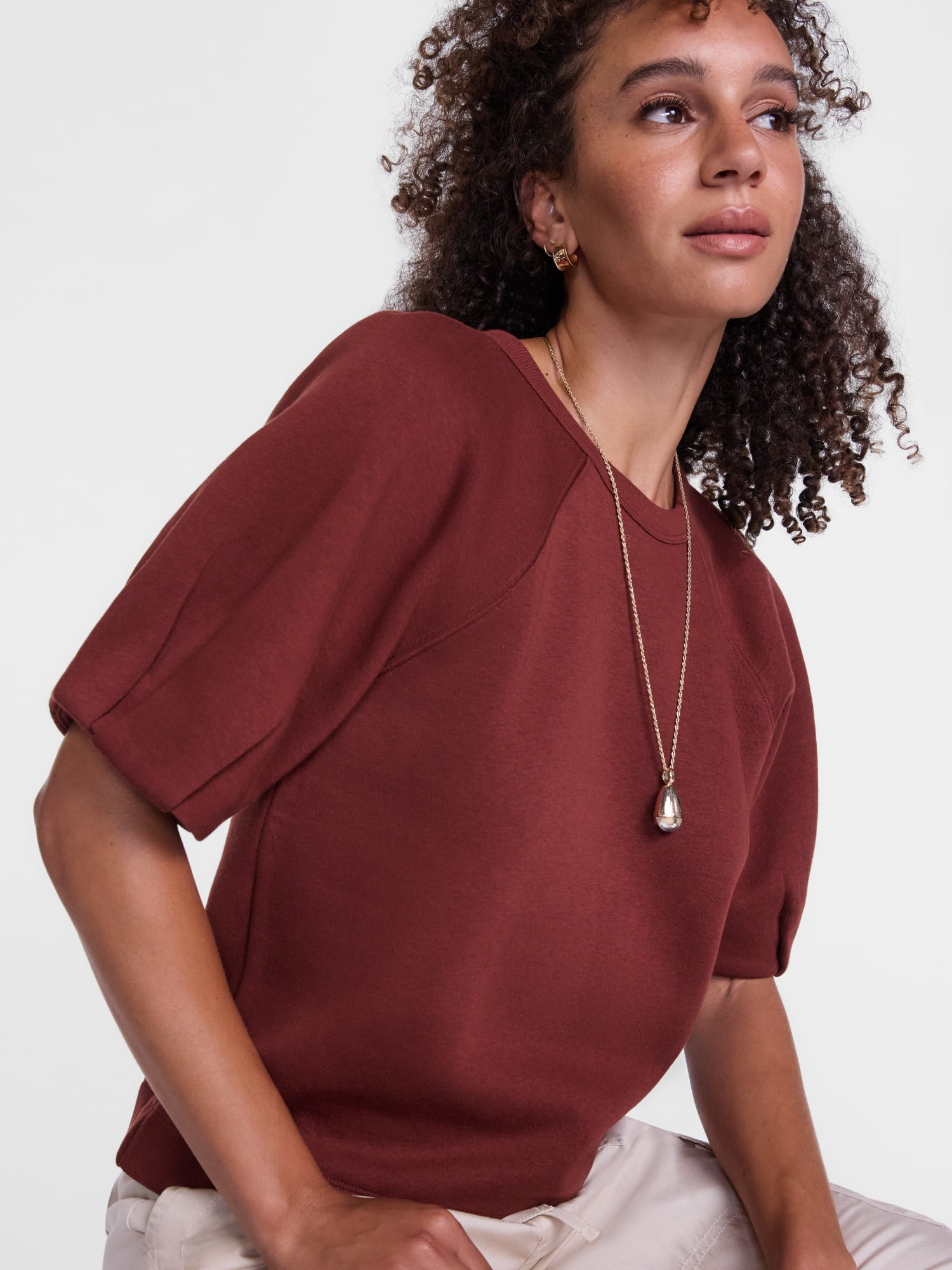 Scenario Women's Fleece Top with Lantern Sleeves, Size XS-XXXL