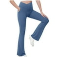 thumbnail image 3 of Plebaso Girls Flare Leggings with Pockets Crossover High Waist Yoga Pants Stretch Dance Bell Bottoms, 3 of 7