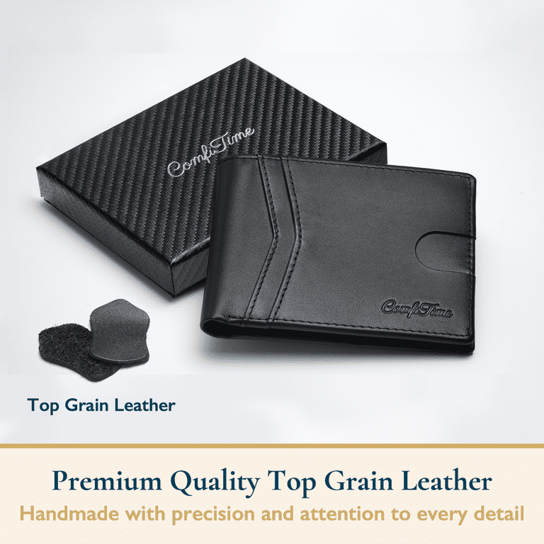 ComfiTime Top Grain Leather RFID Bifold Wallet, Black photo 2